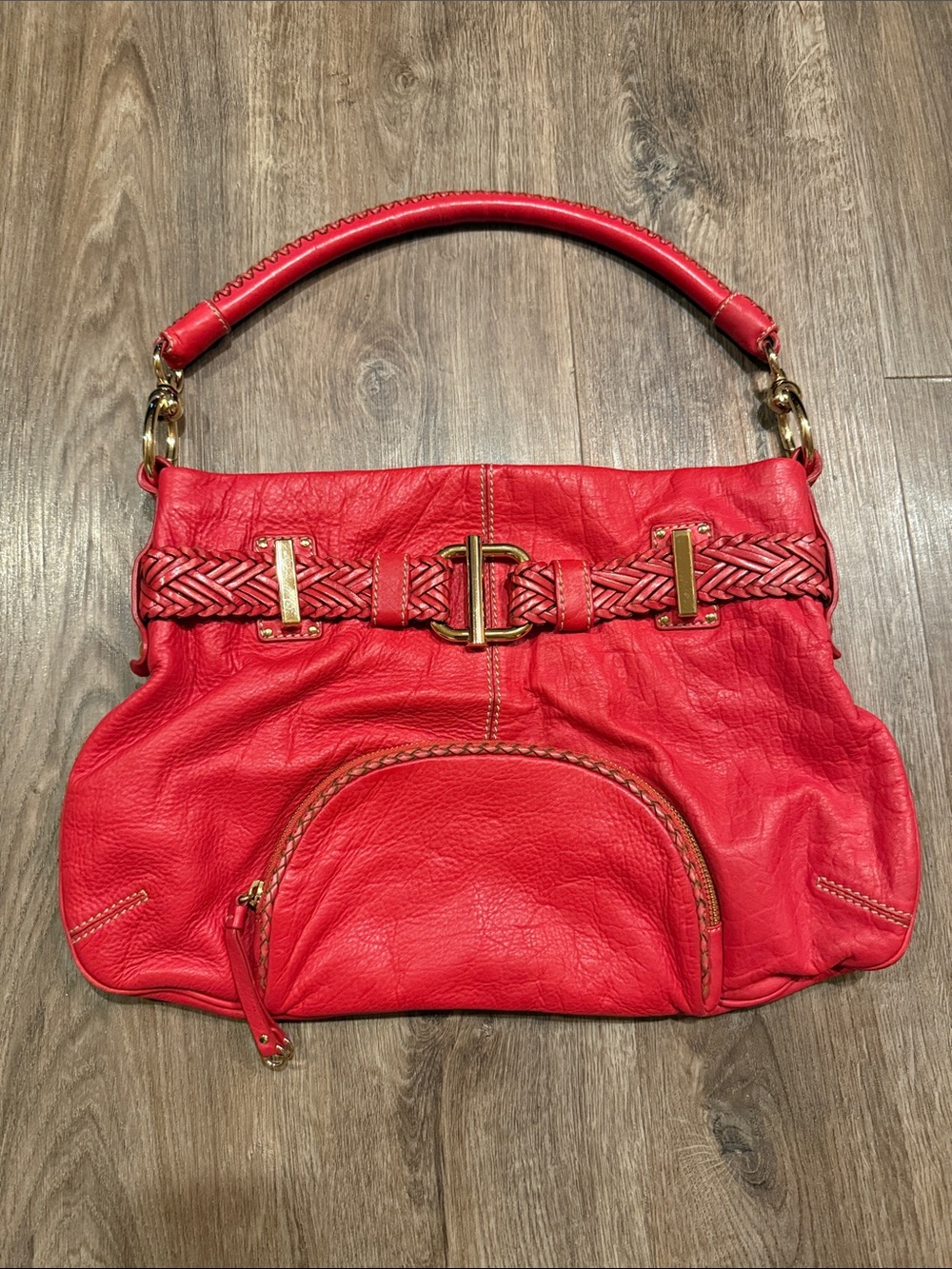 Via Spiga Red Gold Leather Hobo Shoulder Bag